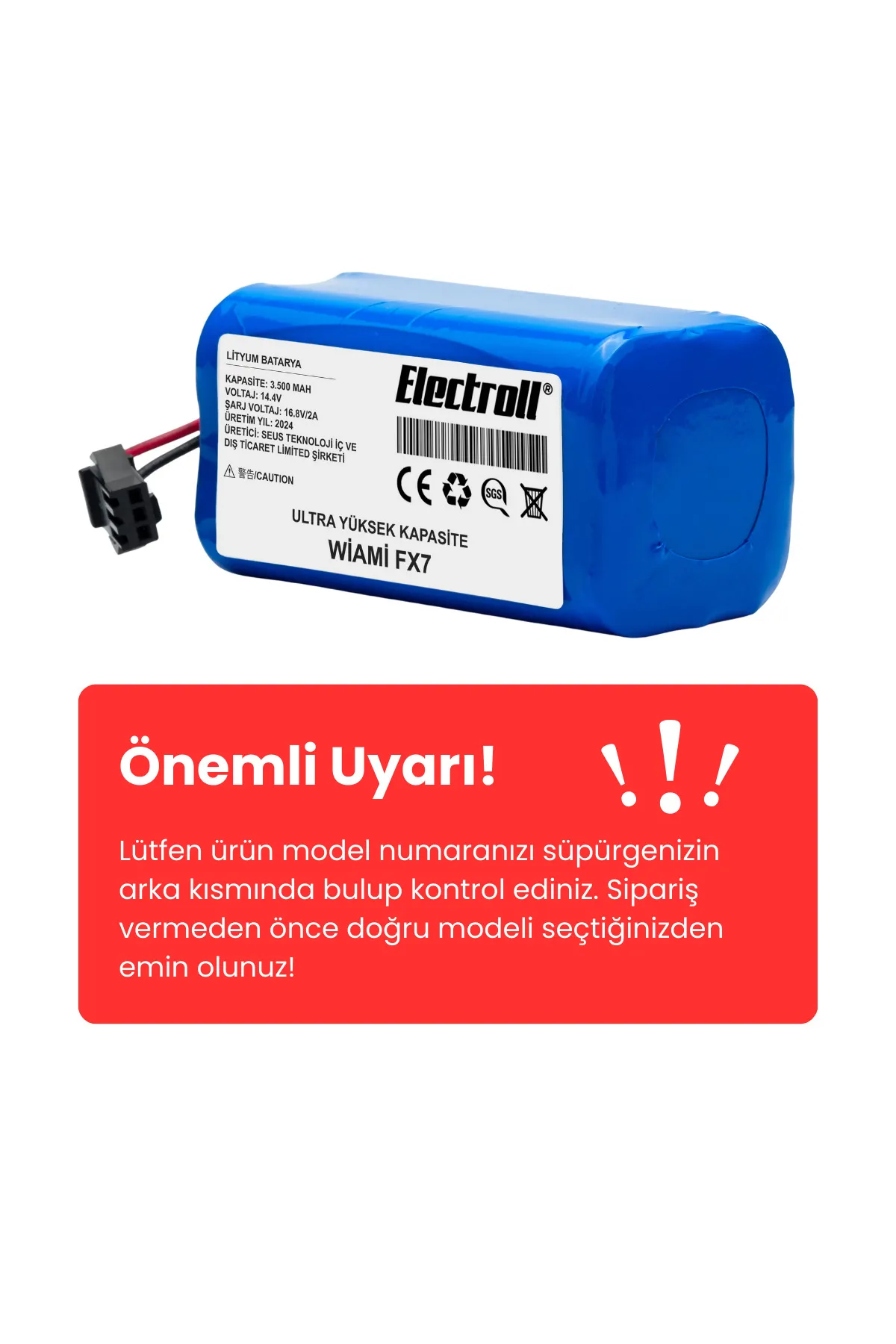 Wiami%20Fx7%20Uyumlu%20Robot%20Süpürge%20Bataryası%20Batarya%20(ULTRA%20YÜKSEK%20KAPASİTE)%203500mah%20Robot%20Süpürge%20Pil