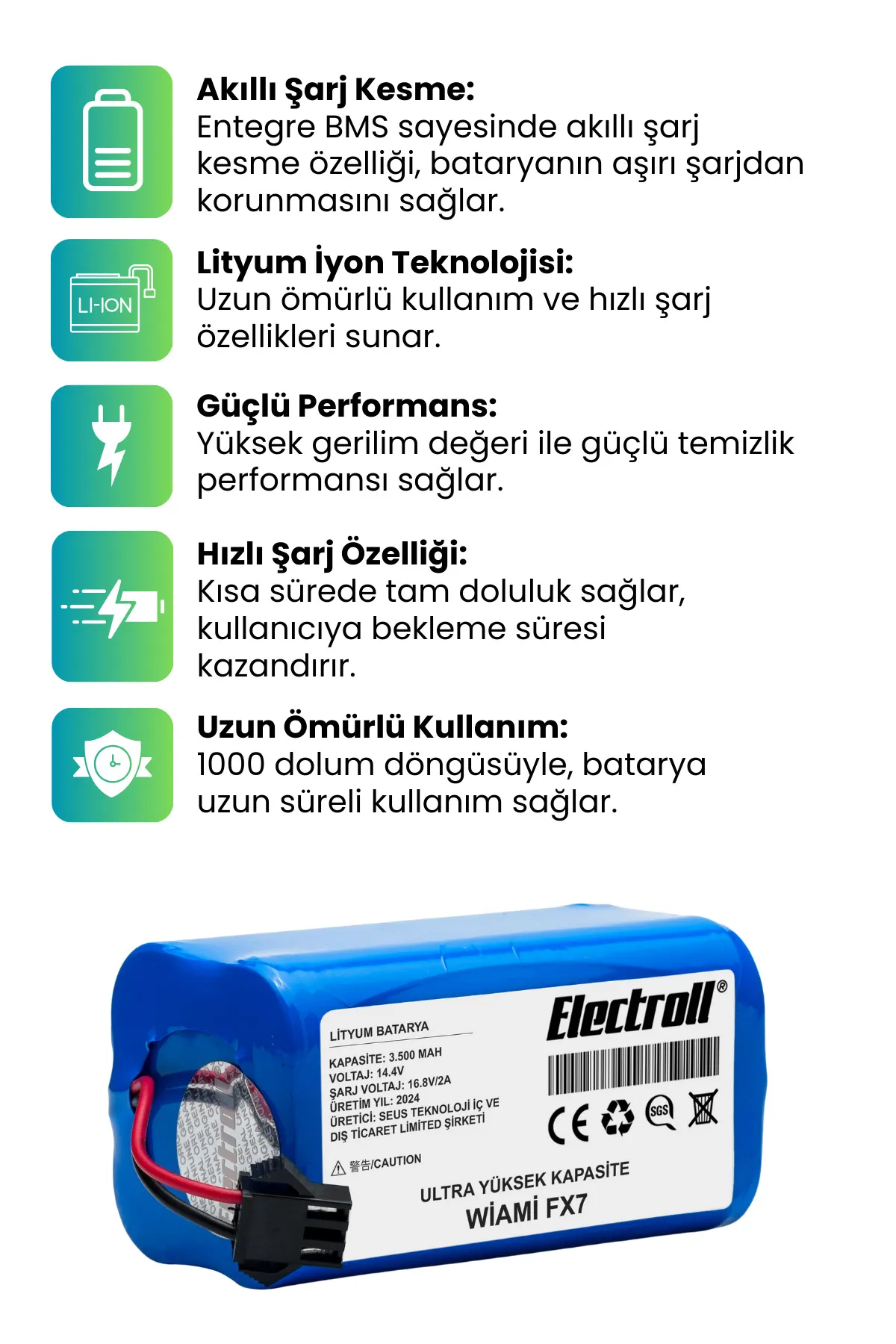 Wiami%20Fx7%20Uyumlu%20Robot%20Süpürge%20Bataryası%20Batarya%20(ULTRA%20YÜKSEK%20KAPASİTE)%203500mah%20Robot%20Süpürge%20Pil