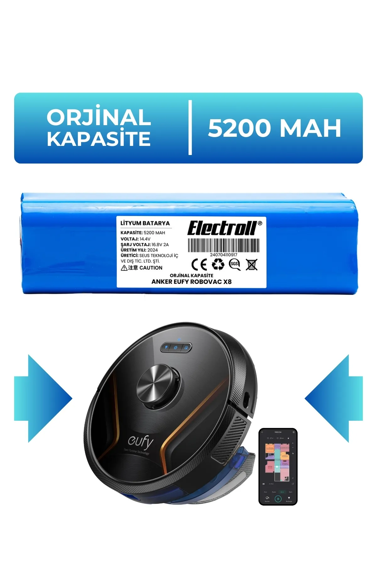 Anker%20Eufy%20Robovac%20X8%20Batarya%20(ORJİNAL%20KAPASİTE)%205200mah%20Pil%20Akıllı%20Robot%20Süpürge%20Batarya%20Değişimi