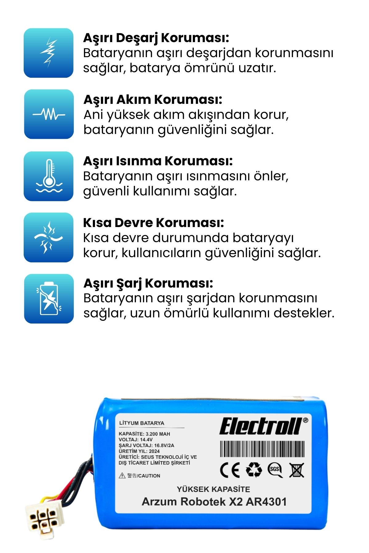 Arzum%20Robotek%20X2%20AR4301%20Robot%20Süpürge%20Bataryası%20(YÜKSEK%20KAPASİTE)%203200mAh%20Robot%20Süpürge%20Pil