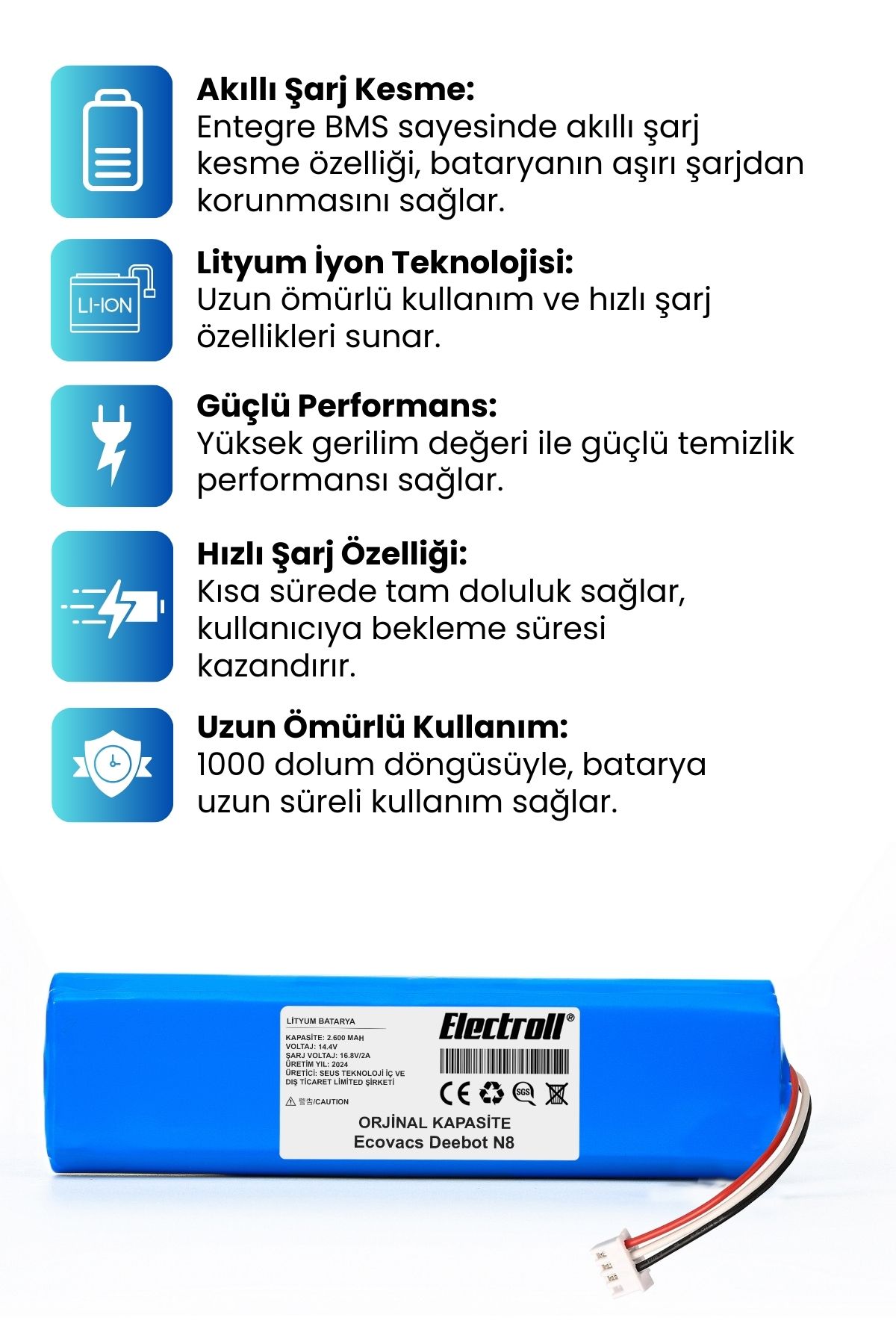 Ecovacs%20Deebot%20N8%20Robot%20Vacuum%20Cleaner%20Robot%20Süpürge%20(Orjinal%20Kapasite)%202600mAh%20Süpürge%20Pil