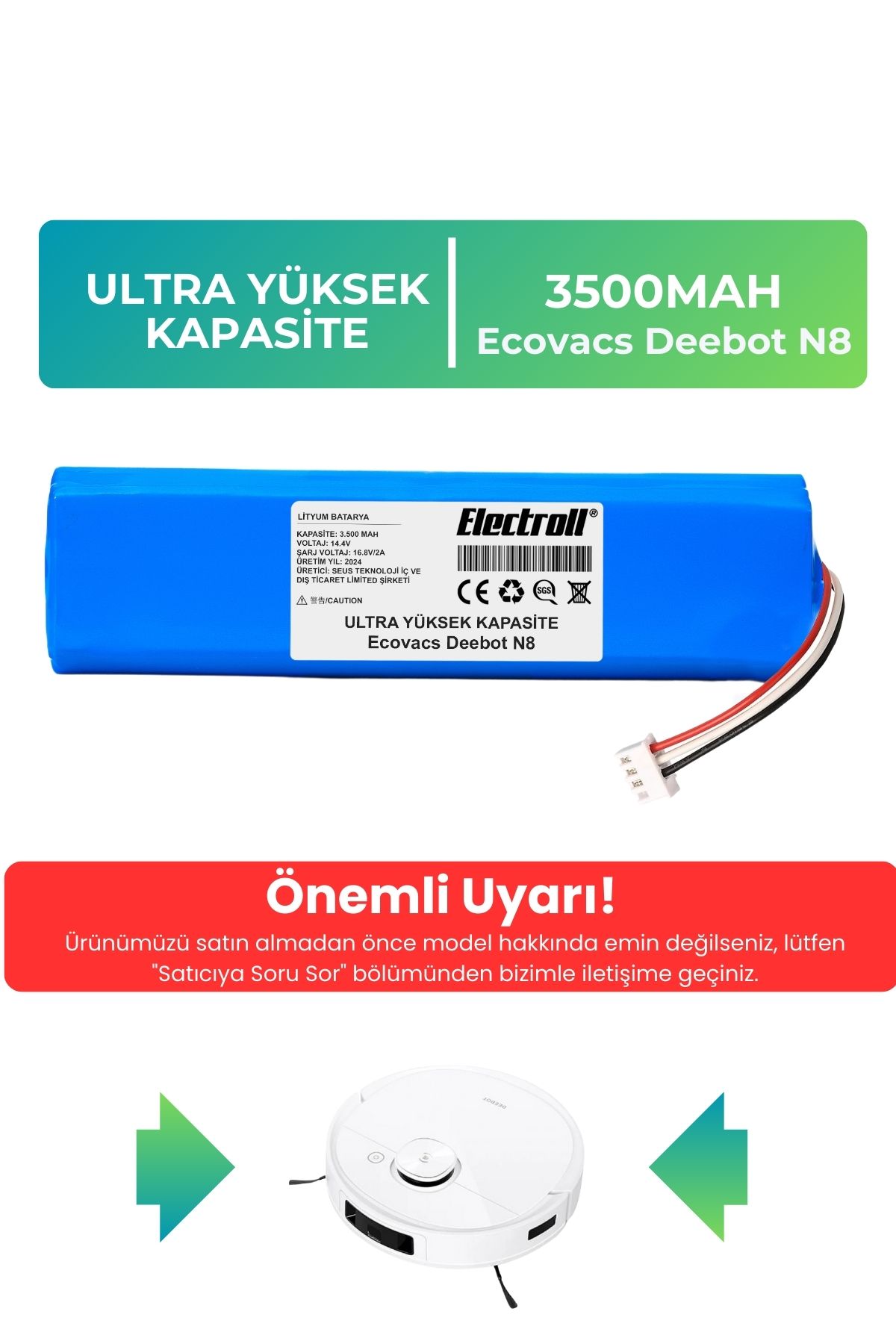 Ecovacs%20Deebot%20N8%20Robot%20Vacuum%20Cleaner%20Robot%20Süpürge%20(Ultra%20Yüksek%20Kapasite)%203500mAh%20Süpürge%20Pil