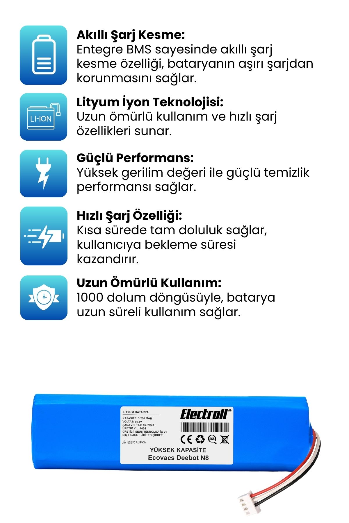 Ecovacs%20Deebot%20N8%20Robot%20Vacuum%20Cleaner%20Robot%20Süpürge%20(Yüksek%20Kapasite)%203200mAh%20Süpürge%20Pil