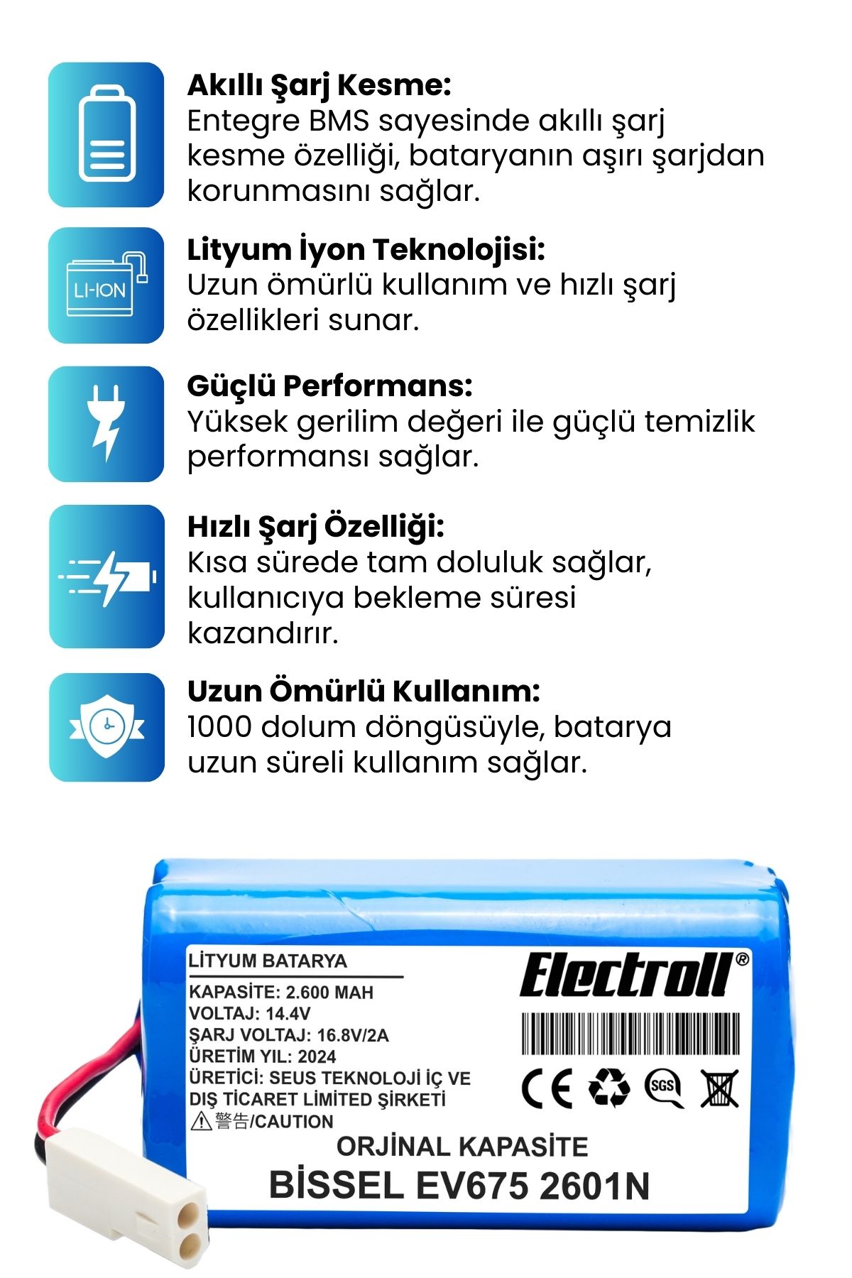 Bissell%20Ev675%202601N%20Uyumlu%20Robot%20Süpürge%20Bataryası%20(ORJİNAL%20KAPASİTE)%202600mAh