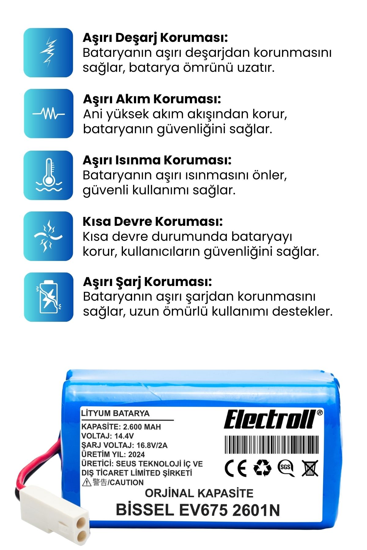 Bissell%20Ev675%202601N%20Uyumlu%20Robot%20Süpürge%20Bataryası%20(ORJİNAL%20KAPASİTE)%202600mAh