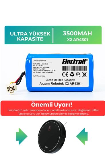 Arzum Robotek X2 AR4301 Robot Süpürge Bataryası (ULTRA YÜKSEK KAPASİTE) 3500mAh Robot Süpürge Pil