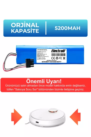 Xiaomi Mi Robot Vacuum Mop P Uyumlu Batarya (ORJİNAL KAPASİTE) 3200mah Pil Robot Süpürge Bataryası