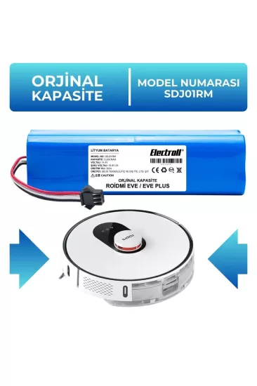 Roidmi Eve / Eve Plus Batarya Model Sdj01rm (ORJİNAL KAPASİTE) 5200mah Pil Robot Süpürge Bataryası