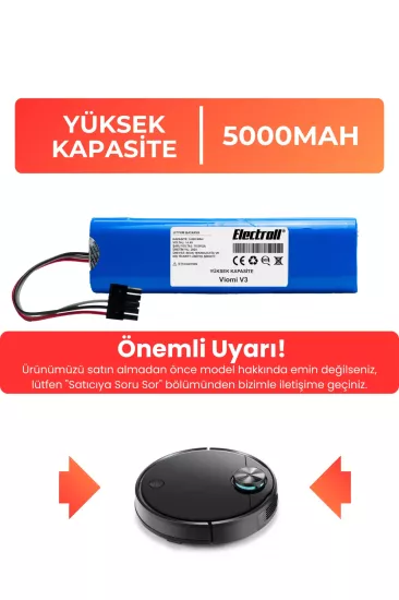 Viomi V3 Uyumlu Batarya (YÜKSEK KAPASİTE) 5000mah Pil Robot Süpürge Batarya Değişimi