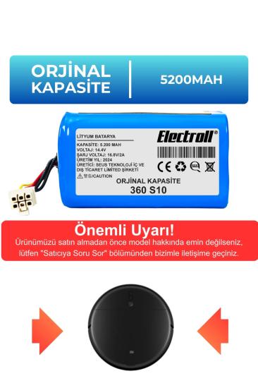 360 S10 Vacuum Mop Cleaner Uyumlu Batarya (ORJİNAL KAPASİTE) 5200mah Robot Süpürge Bataryası