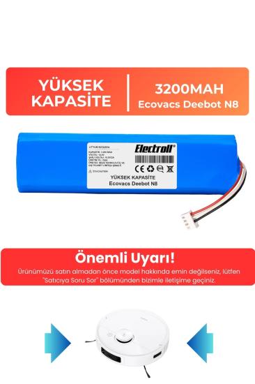 Ecovacs Deebot N8 Robot Vacuum Cleaner Robot Süpürge (Yüksek Kapasite) 3200mAh Süpürge Pil