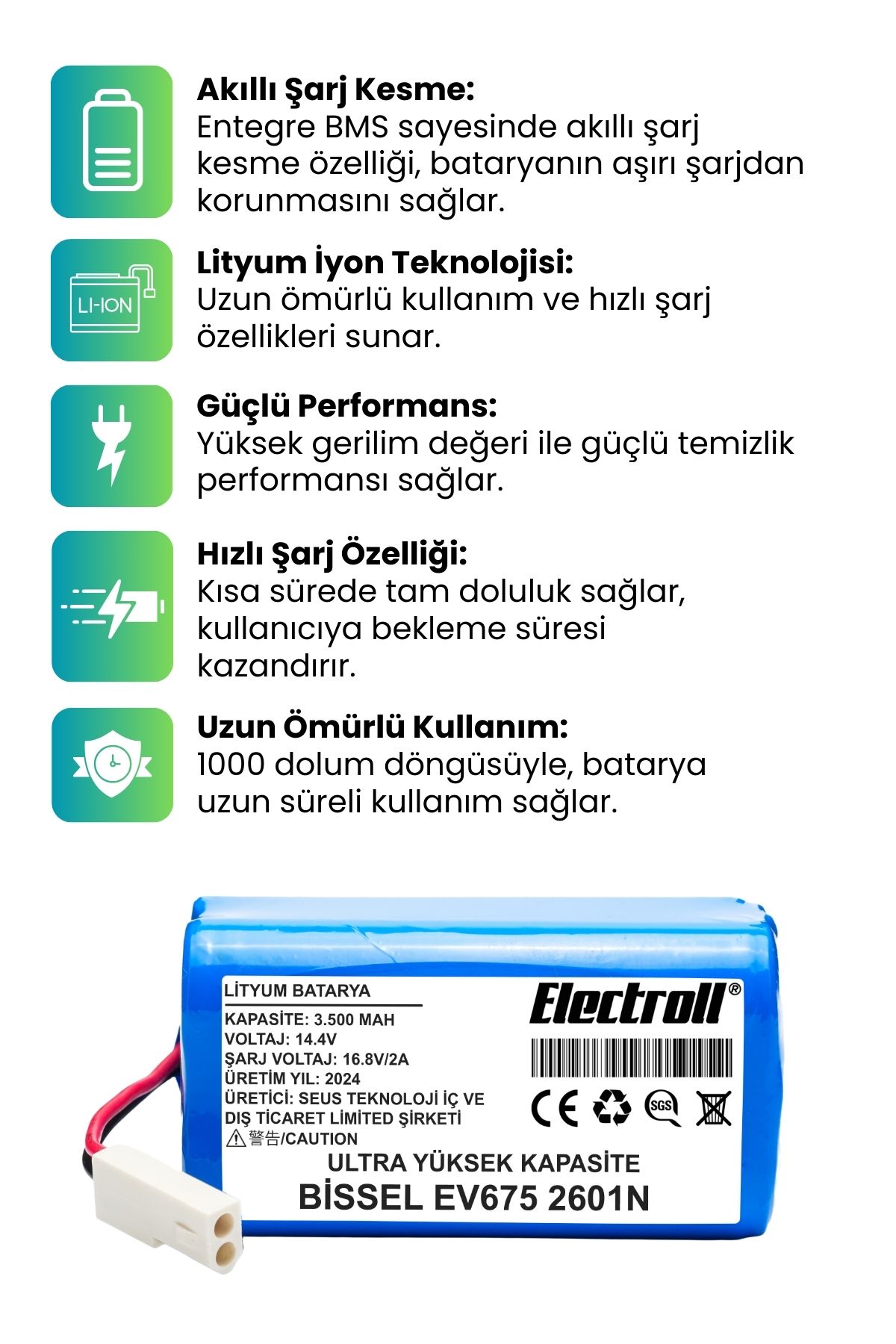 Bissell%20Ev675%202601N%20Uyumlu%20Robot%20Süpürge%20Bataryası%20(ULTRA%20YÜKSEK%20KAPASİTE)%203500mAh