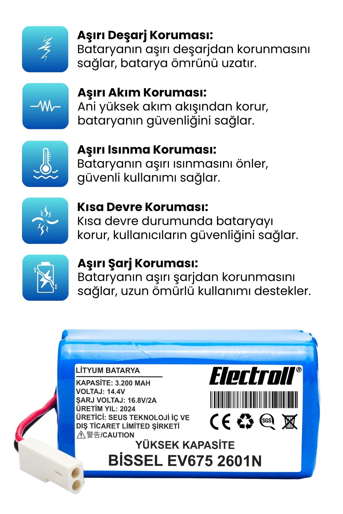 Bissell%20Ev675%202601N%20Uyumlu%20Robot%20Süpürge%20Bataryası%20(YÜKSEK%20KAPASİTE)%203200mAh